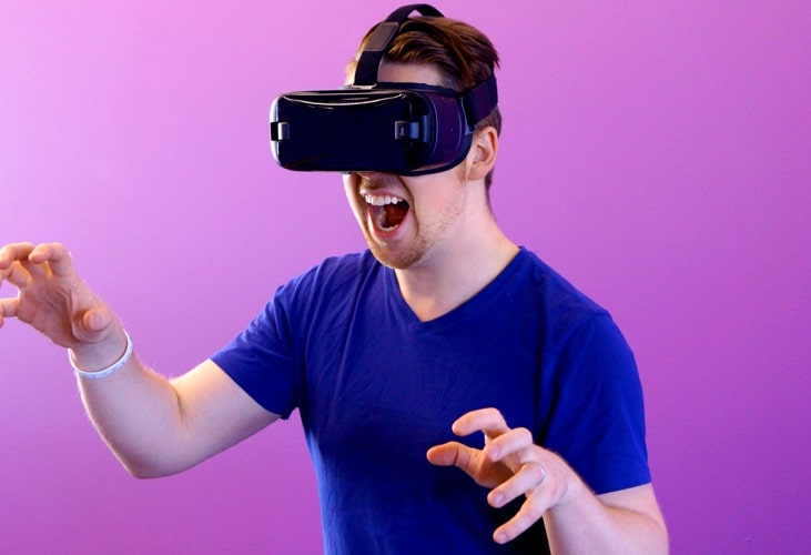 man using virtual reality goggles